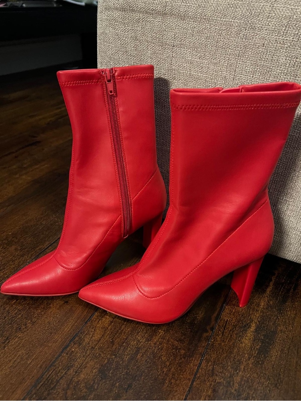 Aldo Red Pointed-Toe Mid-Calf Heeled Boots